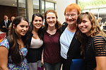President Halonen opened 100 Years of Women´s Voices and Action in Finland exhibition at the Columbia University in New York. The President with students from Barnard College, Columbia University: (from left) Melissa Macedo, Alyson Fortner, Kati Fitzgerald, President Halonen and Elizabeth Richardson. Photo: Eileen Barosso 